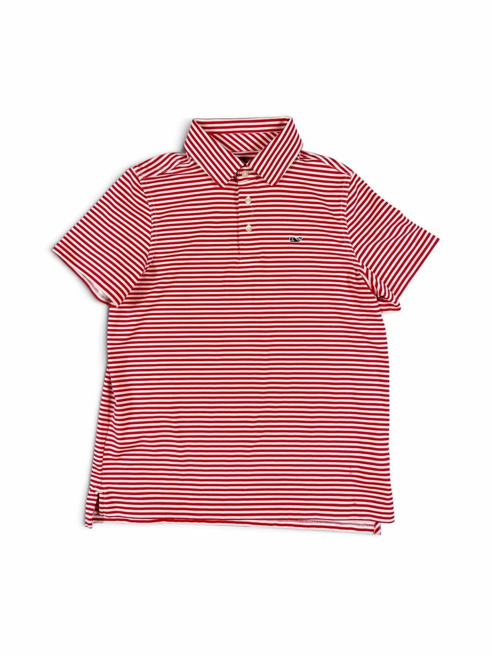 Vineyard Vines Sankaty Performance Polo Red White Stripe Boys 12-14 medium
